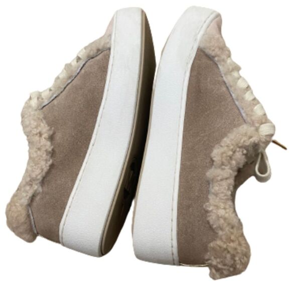 Michael Kors Women’s Poppy Suede Shearling Lace-Up Ivory Tan Sneakers Size 7.5 - Picture 7 of 12